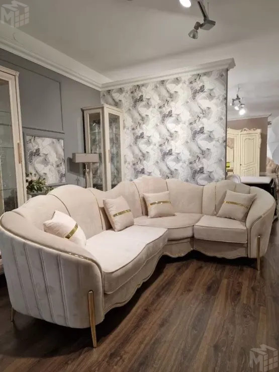 Диван Лара угловой 3-у-1 бежевый золото