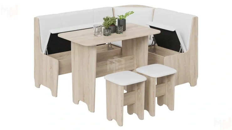 Кухонный уголок Техас Исп.1 Дуб Сонома, Экокожа белая