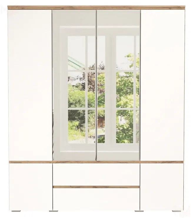  Шкаф ГРЕТТА 6С2Я с зеркалом Дуб Крафт золотой-Белый