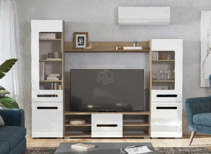 Гостиная МГС 6 Исп 1 Дуб золотой-Белый глянец