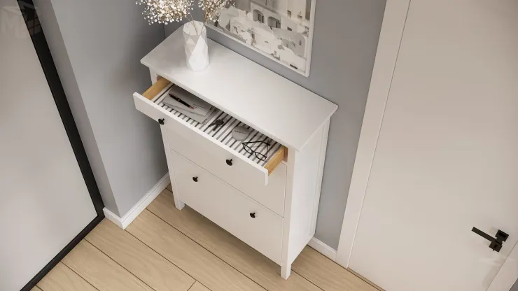 Тумба для обуви из массива Кымор 89 с ящиком, белая