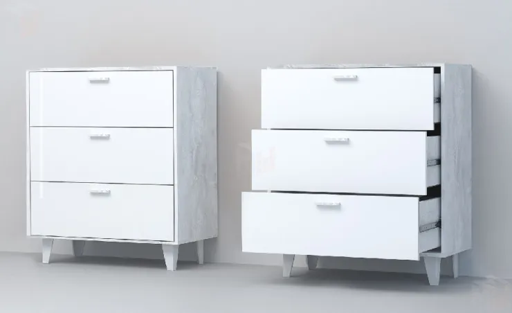 Комод К-3 Эго на ножках Бетон Светлый/Белый Глянец