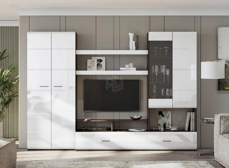 Гостиная МГС 7 Исп 1 Дуб Венге/Белый глянец