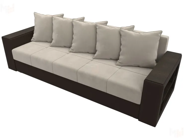 Диван прямой Дубай Лайт полки справа ( Бежевый\Коричневый )