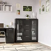 2.02.03.400.5 СИРИУС тумба 2 двери со стеклом и 4 ящика 117х123 Дуб Венге RU