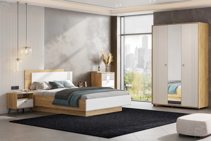 Шкаф трехстворчатый Милан  Дуб Золотой/Белый Матовый