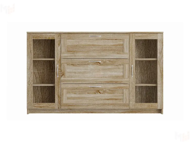 Тумба Сириус 2 двери со стеклом и 3 ящика 156*95 Сонома