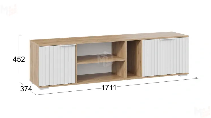 Тумба под ТВ Хилтон - 413.11 Дуб Крафт золотой, Белый матовый