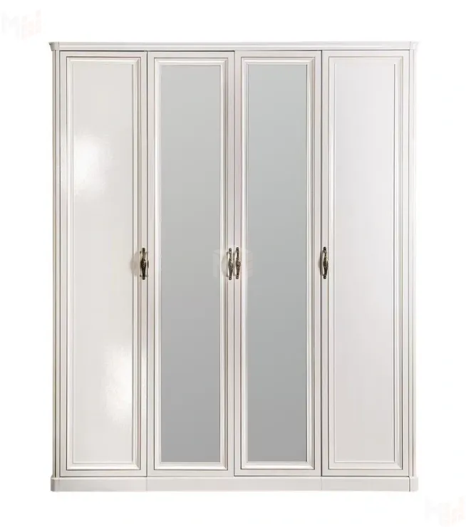 Шкаф Натали 4-дверный (1+2+1) с зеркалом белый глянец