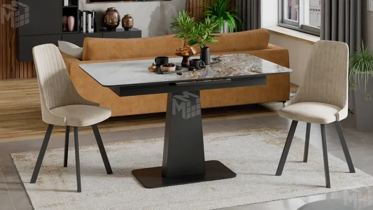 Стол обеденный Бридж Черный муар, Стекло глянцевое оникс