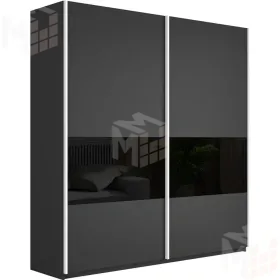 Шкаф-купе Прайм Широкий 2-х дверный 220 см, Серый диамант/Черное стекло