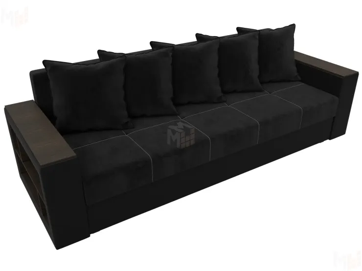 Диван прямой Дубай Лайт полки слева ( Черный\Черный )