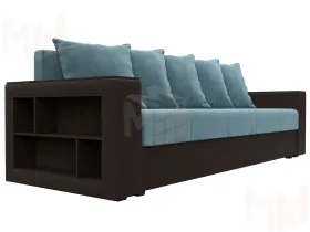 Диван прямой Дубай Лайт полки слева ( Бирюзовый\Коричневый )