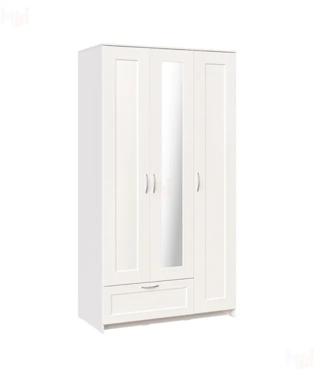 Шкаф Сириус 3 двери с зеркалом 1 ящик, белый (высота 220 см)