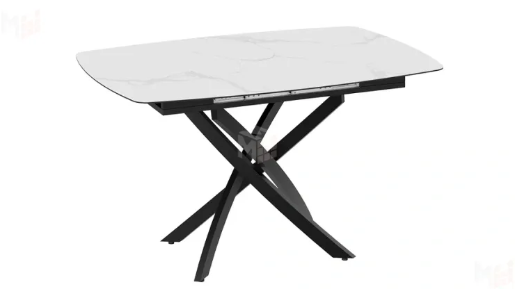 Стол обеденный раздвижной Манхеттен Т1 Черный муар, Стекло матовое белый мрамор