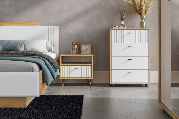 Тумба прикроватная Милан Дуб Золотой/Белый Матовый