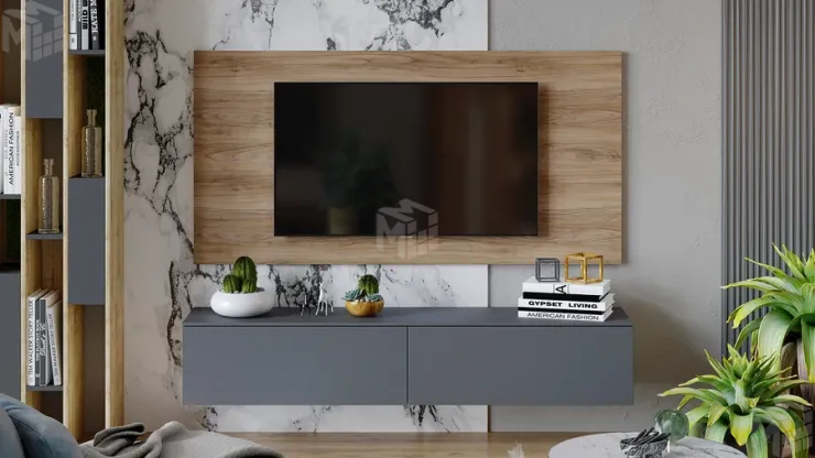 Гостиная Порто №7 - ГН-393.007 Яблоня Беллуно, Графит софт