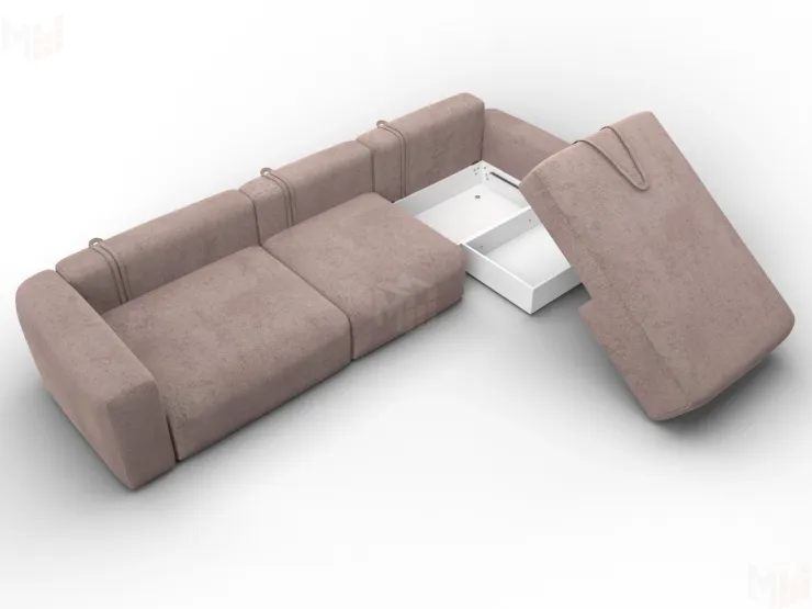 Диван угловой Лига-066 НПБ Лонг угол правый ( TOWER 05 бежевый )