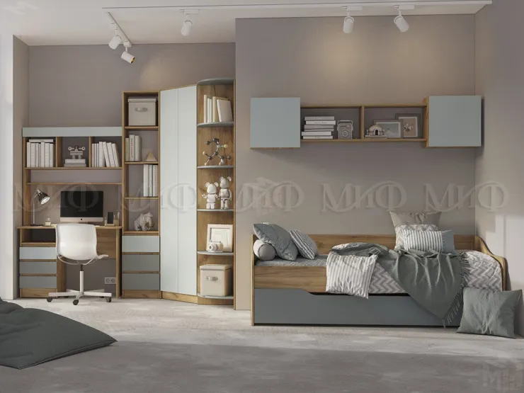 Стол письменный с надстройкой Челси Color (сумеречный голубой/мята)