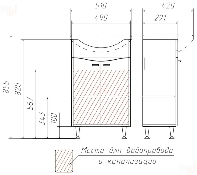 Тумба под умывальник Домино Уют 50 Волна без ящика Айсберг