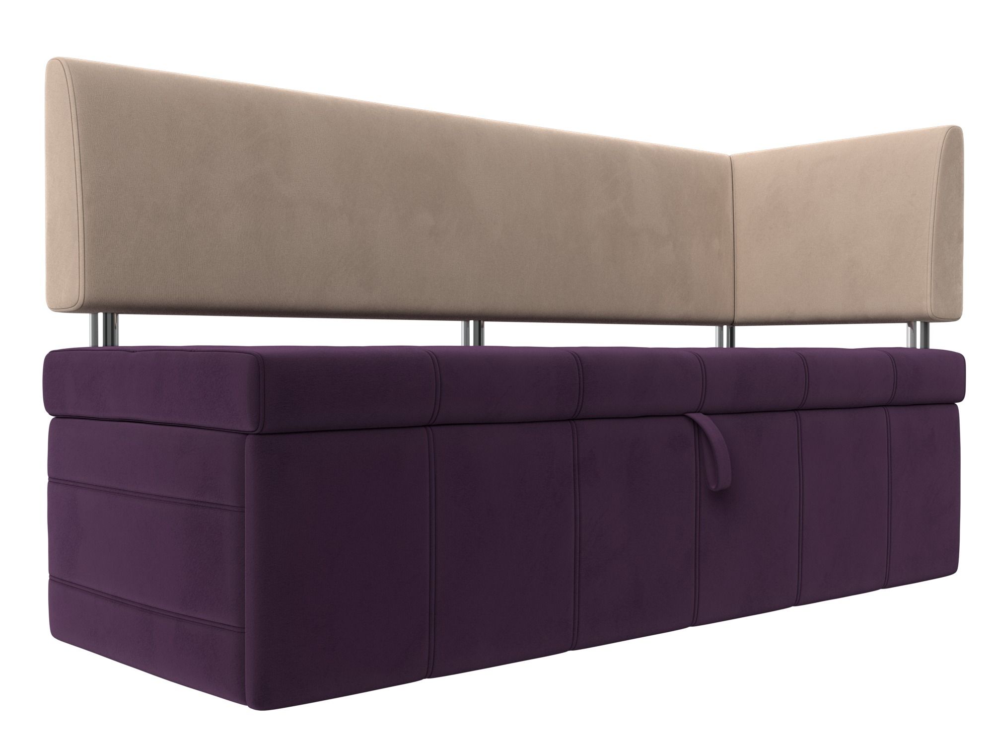 Кухонный прямой диван Стоун с углом правый (Фиолетовый\Бежевый)