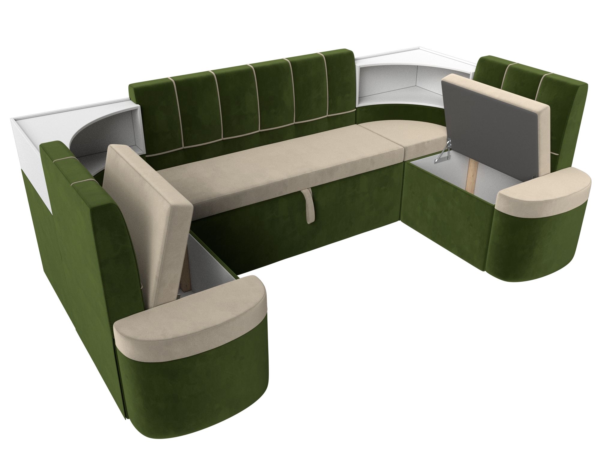 П-образный диван Тефида (Бежевый\Зеленый)