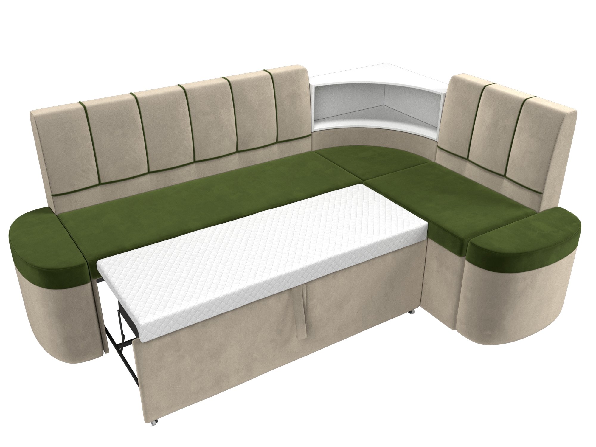 Кухонный угловой диван Тефида правый угол (Зеленый\Бежевый)
