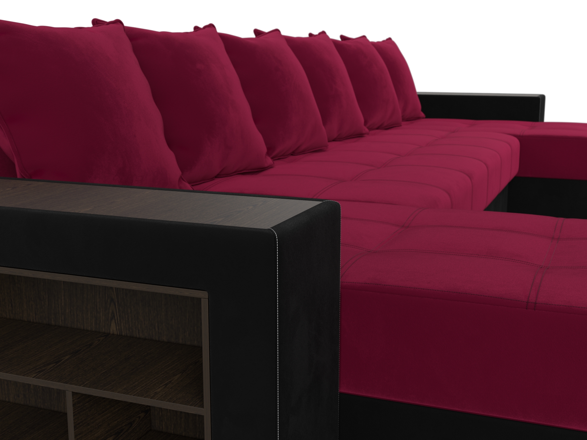 П-образный диван Дубай полки слева (Бордовый\Черный)