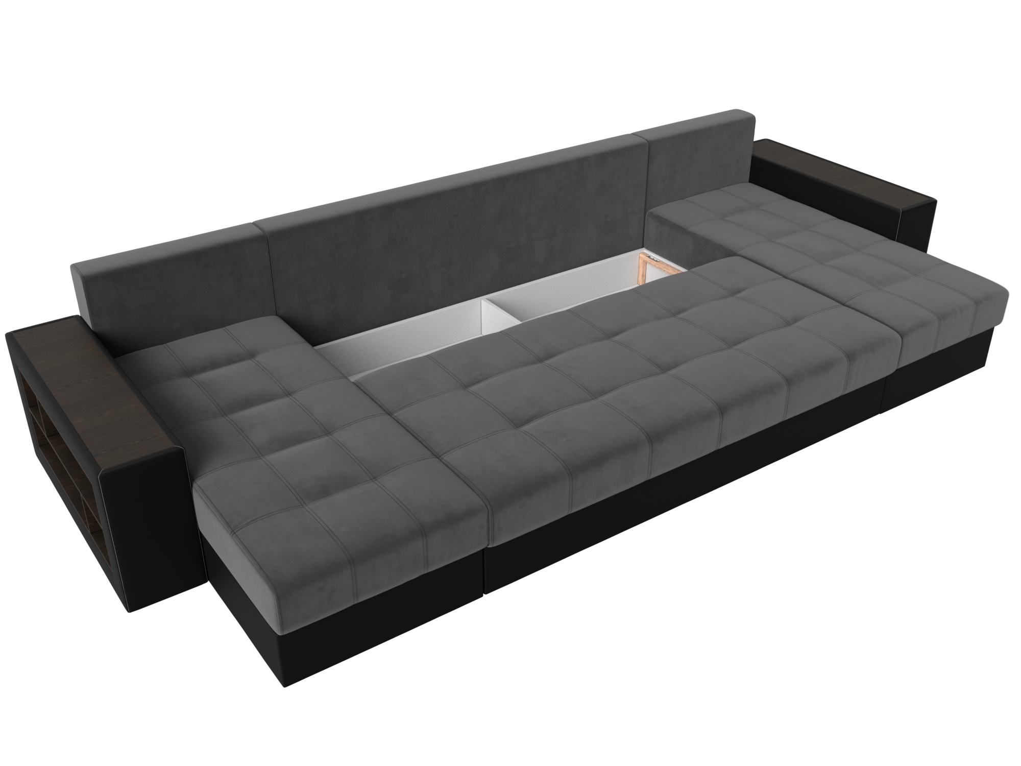 П-образный диван Дубай полки слева (Серый\Черный)