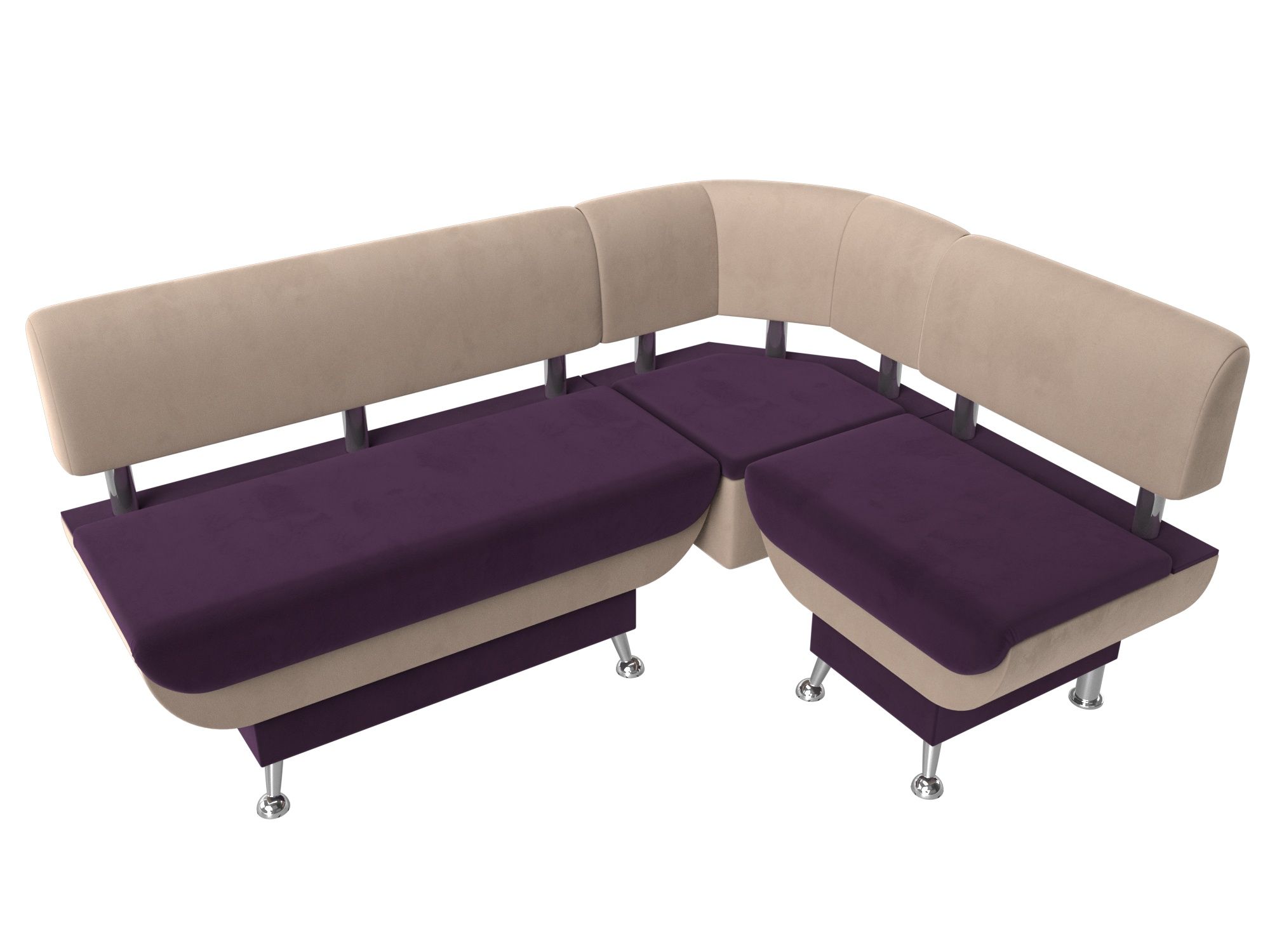 Кухонный угловой диван Альфа правый угол (Фиолетовый\Бежевый)
