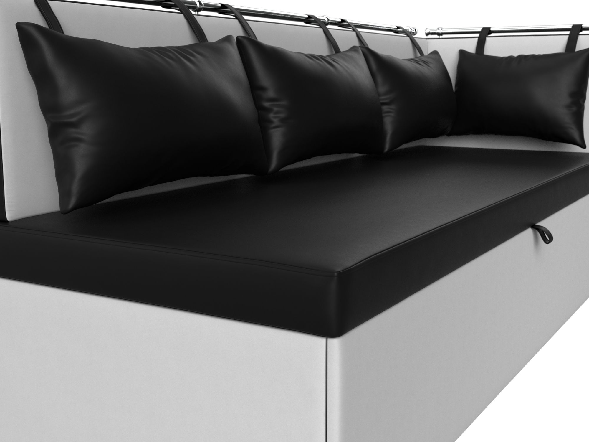 Кухонный диван Метро с углом справа (Черный\Белый)