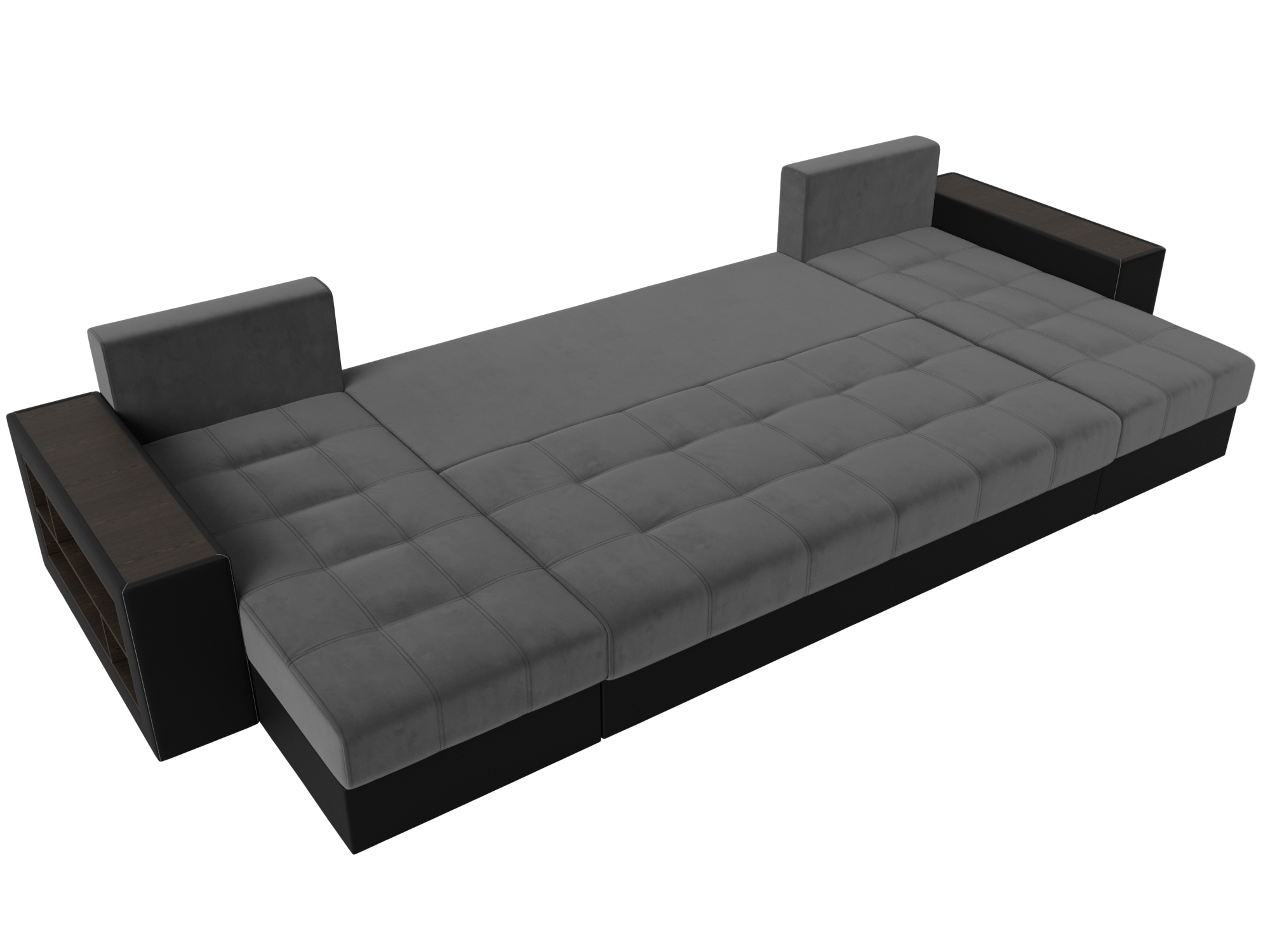 П-образный диван Дубай полки слева (Серый\Черный)