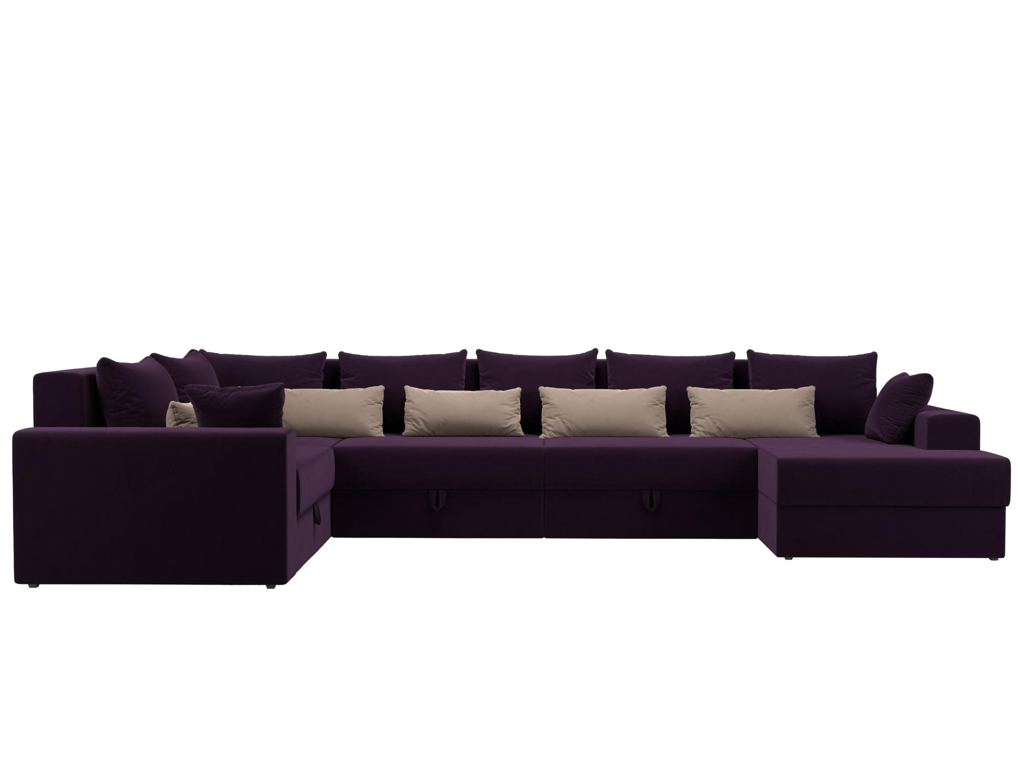 П-образный диван Майами правый угол (Фиолетовый\Фиолетовый\Бежевый)