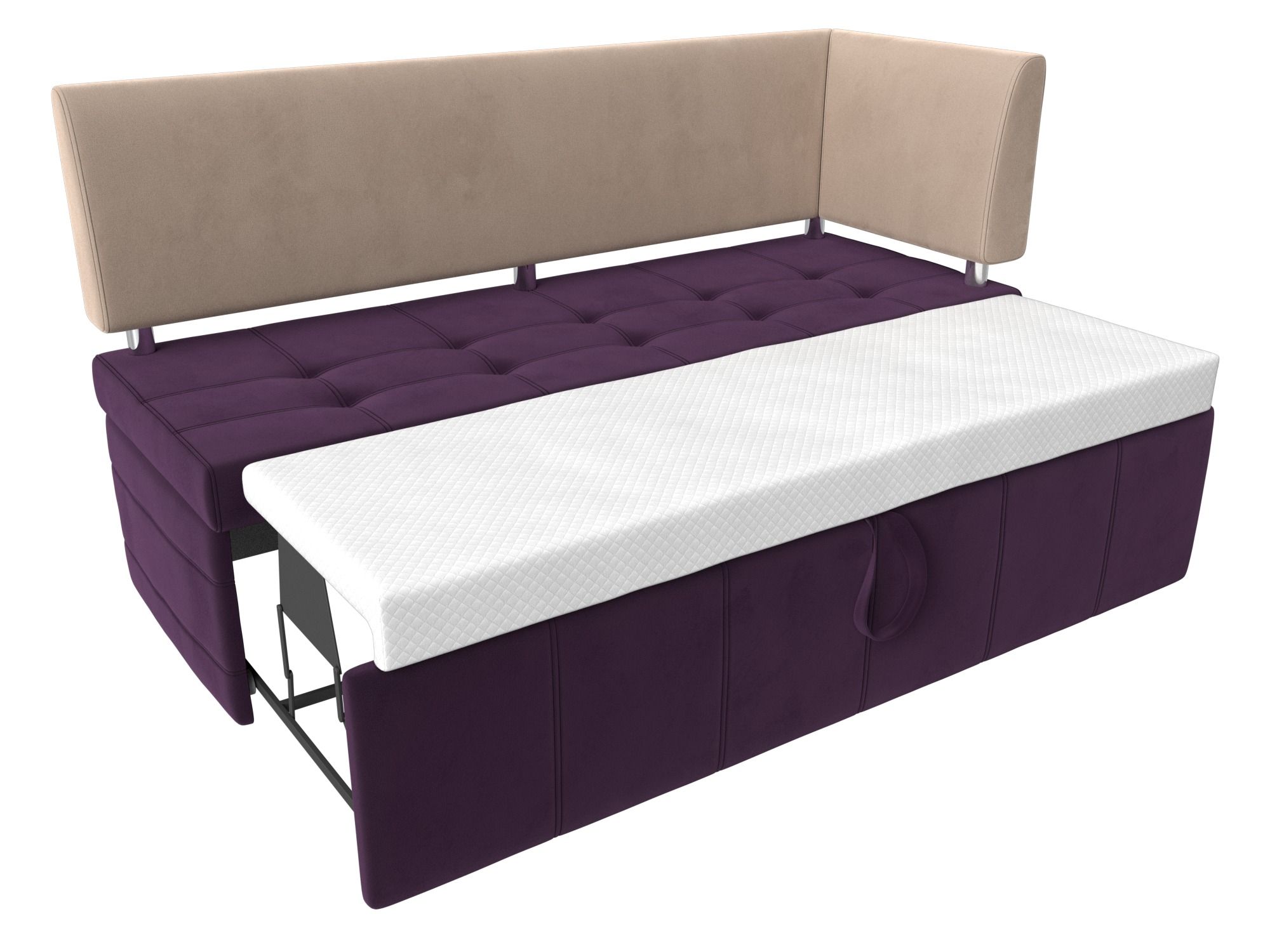 Кухонный прямой диван Стоун с углом правый (Фиолетовый\Бежевый)
