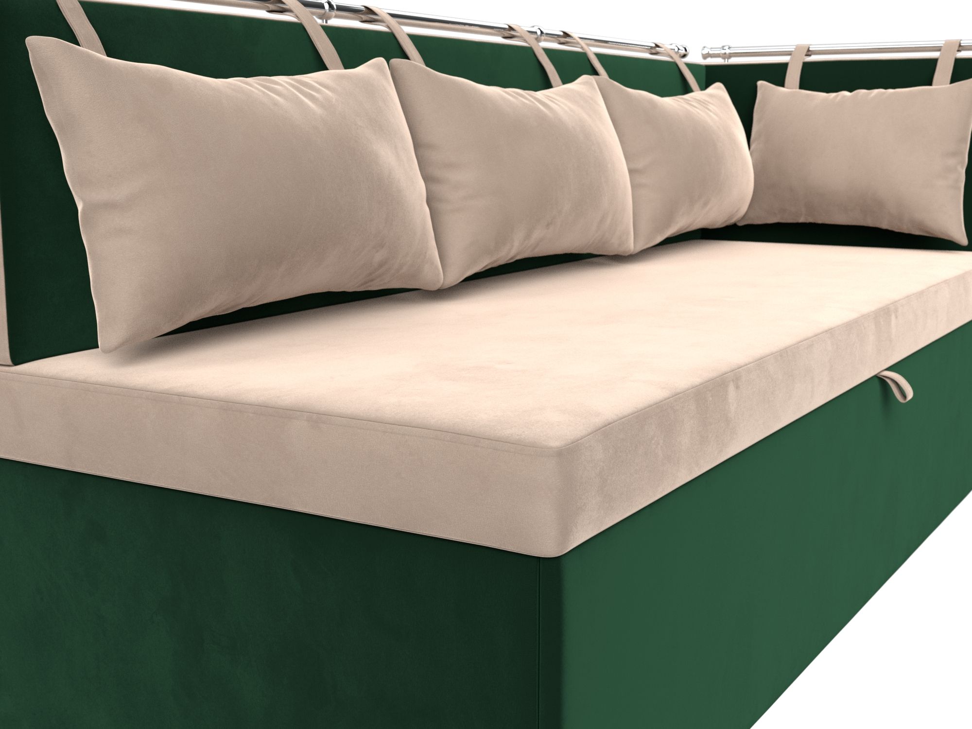 Кухонный диван Метро с углом справа (Бежевый\Зеленый)