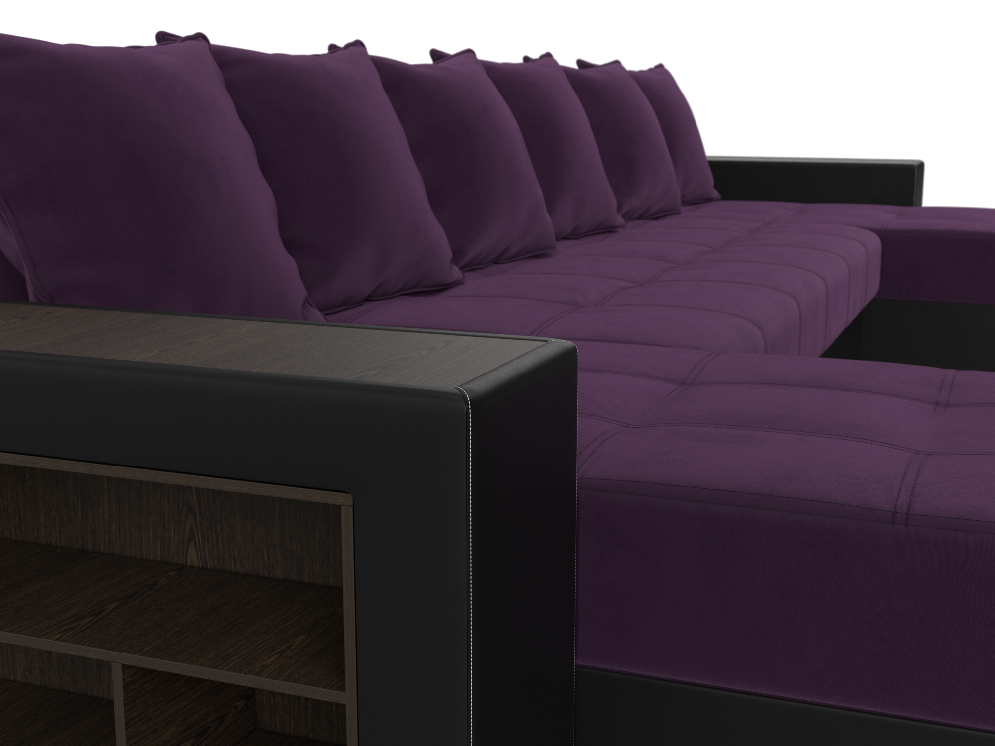 П-образный диван Дубай полки слева (Фиолетовый\Черный)