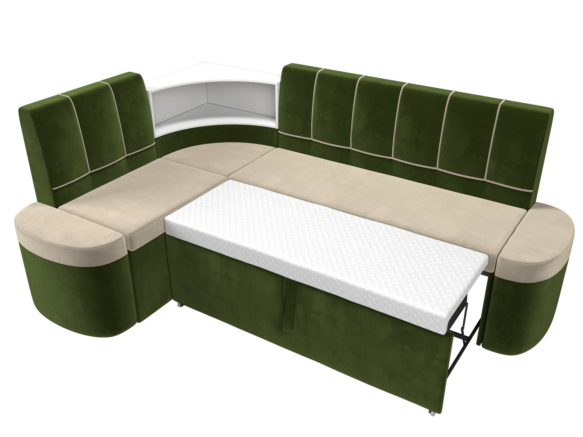 Кухонный угловой диван Тефида левый угол (Бежевый\Зеленый)