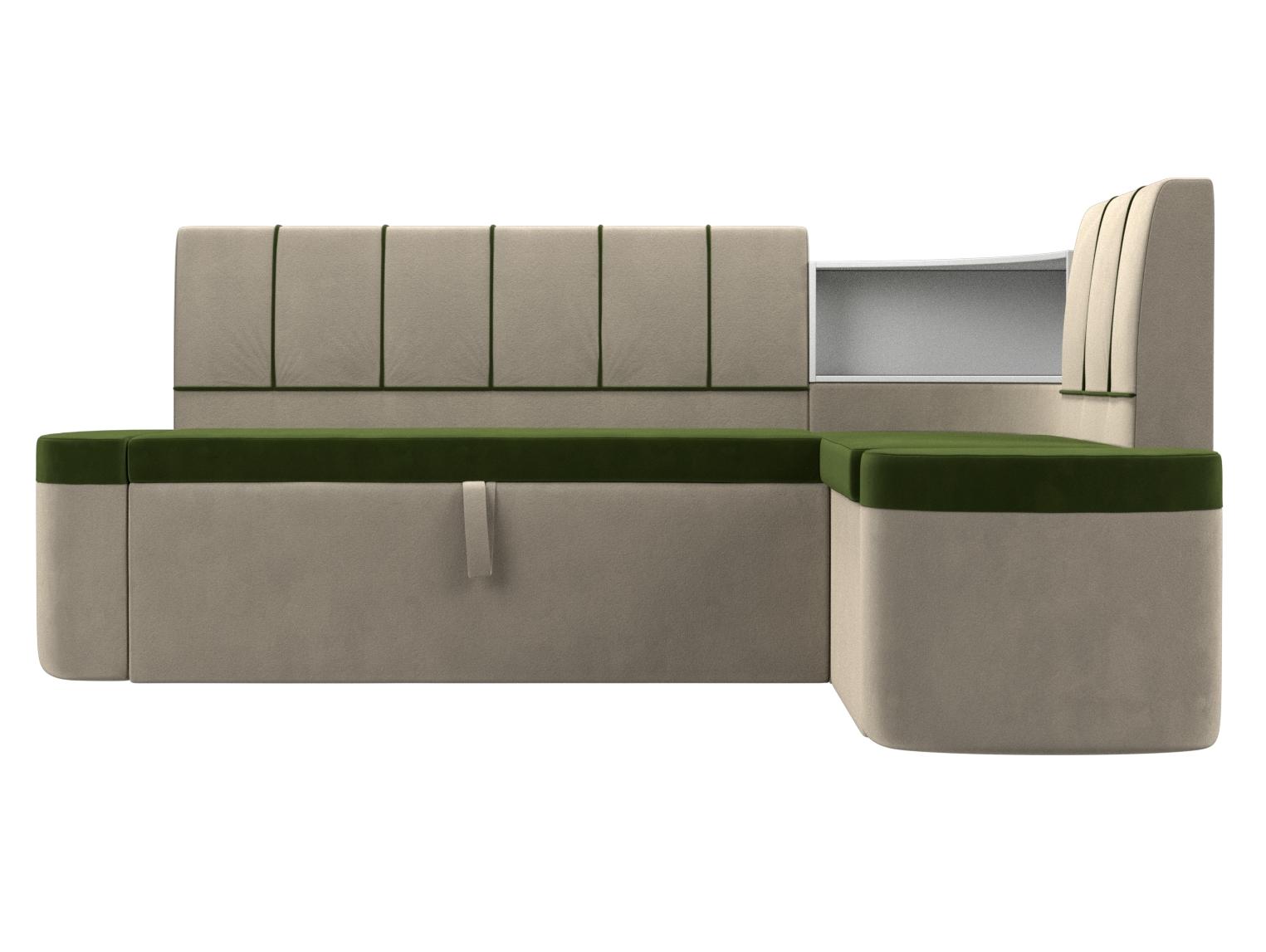 Кухонный угловой диван Тефида правый угол (Зеленый\Бежевый)
