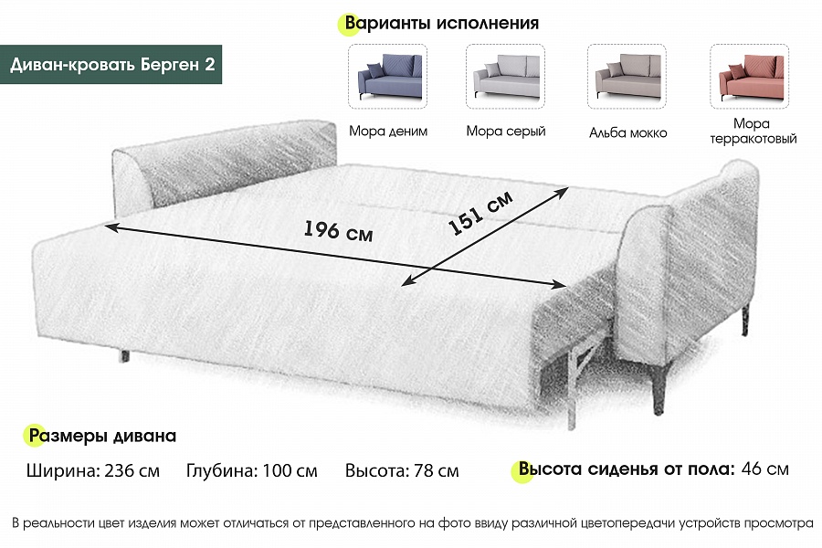 Диван-кровать Берген-2 Стандарт вариант 3