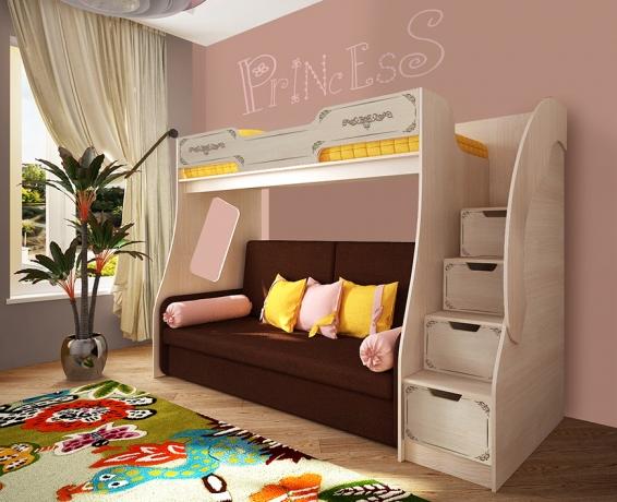 Кровать-чердак с нишей Фанки Кидз Классика с диваном Бланес