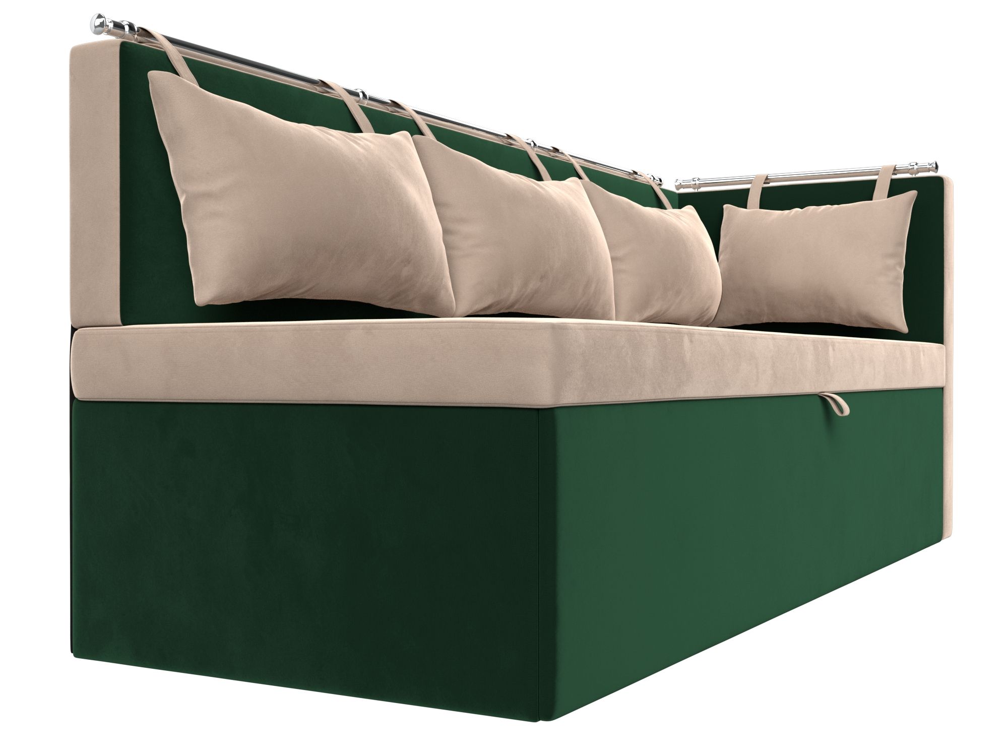 Кухонный диван Метро с углом справа (Бежевый\Зеленый)