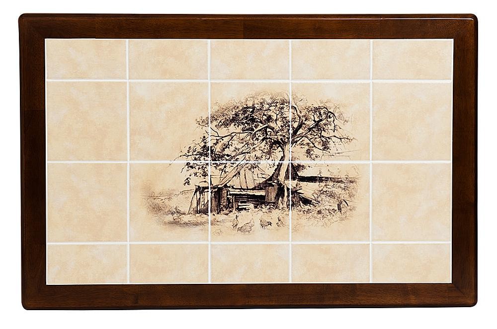 Стол обеденный CT 3045P с плиткой дерево гевея/плитка, Античный белый/Тёмный Дуб, рисунок-Дерево (4994)