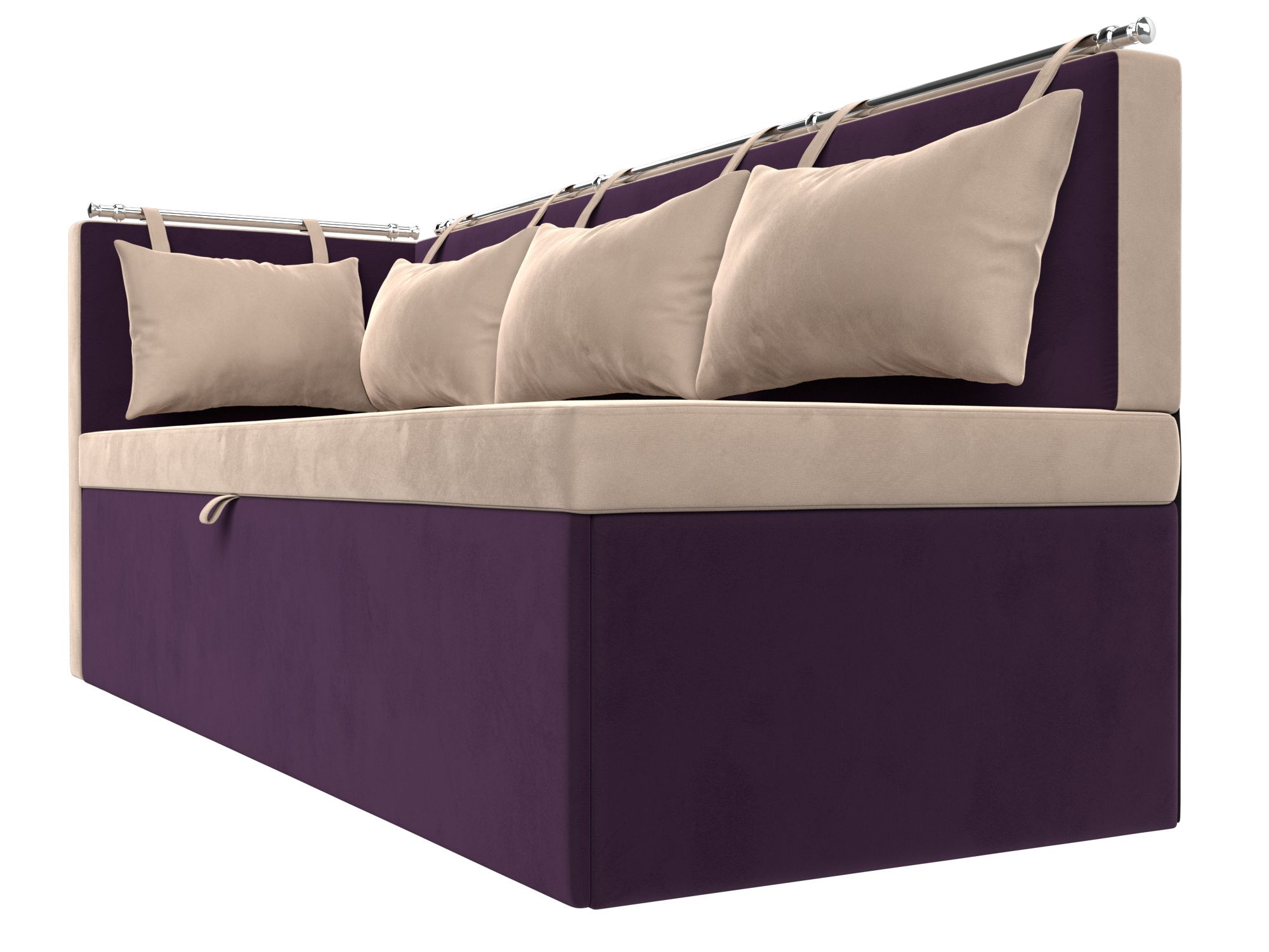 Кухонный диван Метро с углом слева (Бежевый\Фиолетовый)
