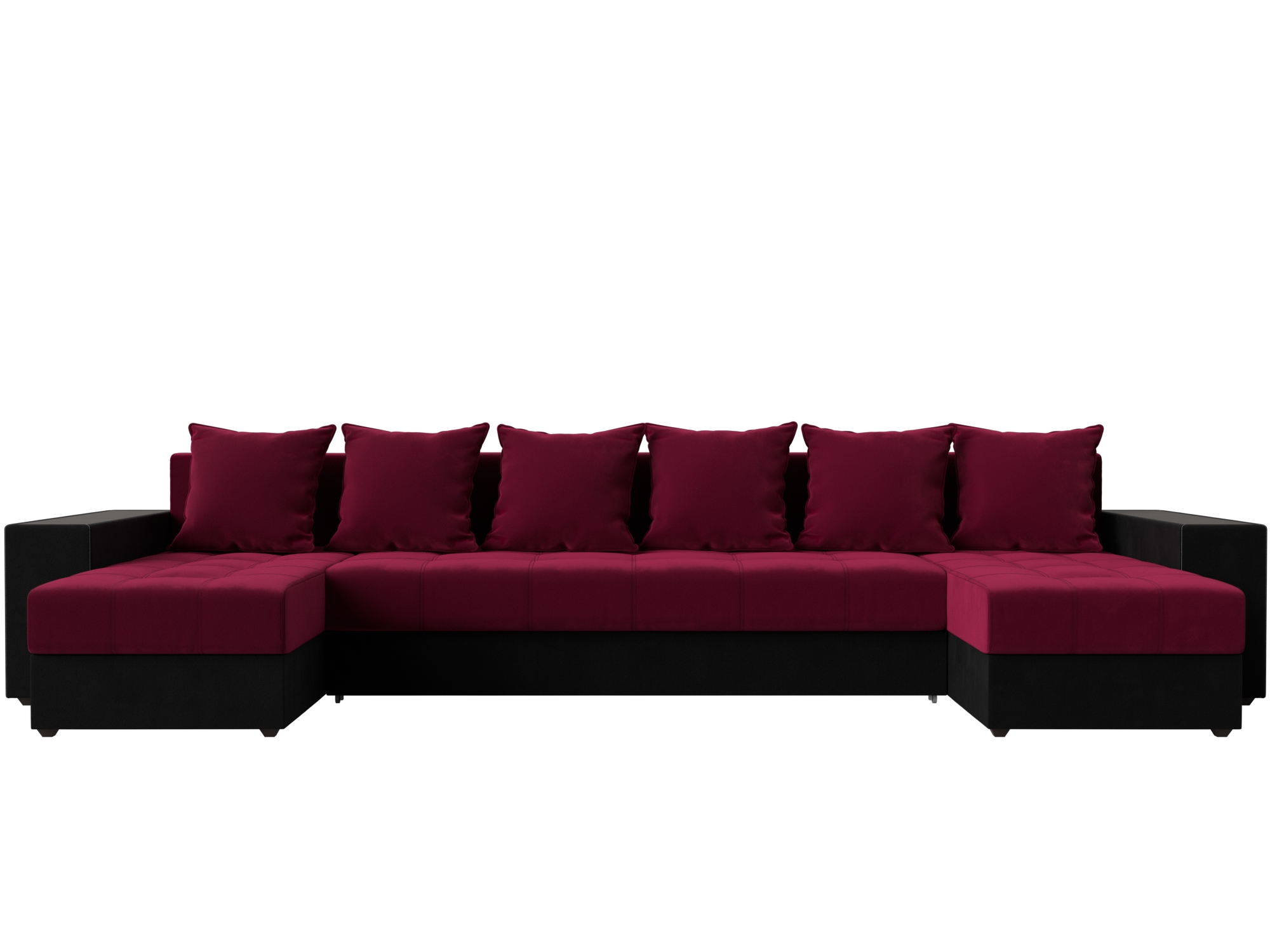 П-образный диван Дубай полки слева (Бордовый\Черный)