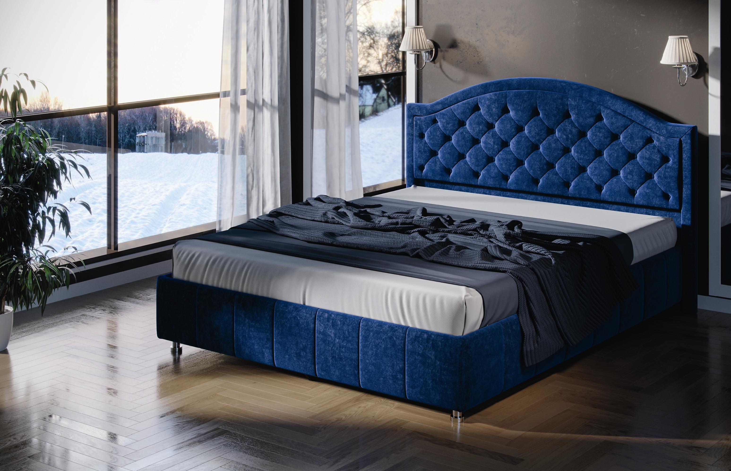 Кровать с подъемным механизмом №295 (велюр синий)