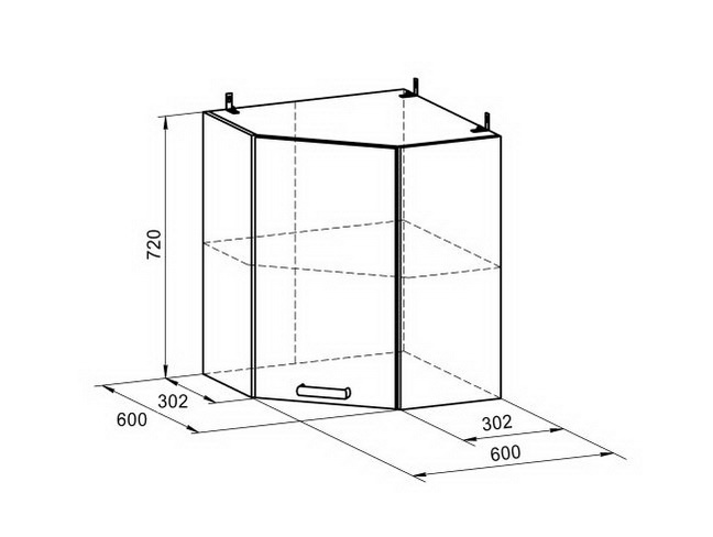 Венеция шкаф навесной угловой L600х600 H720 (1 дверь глухая)