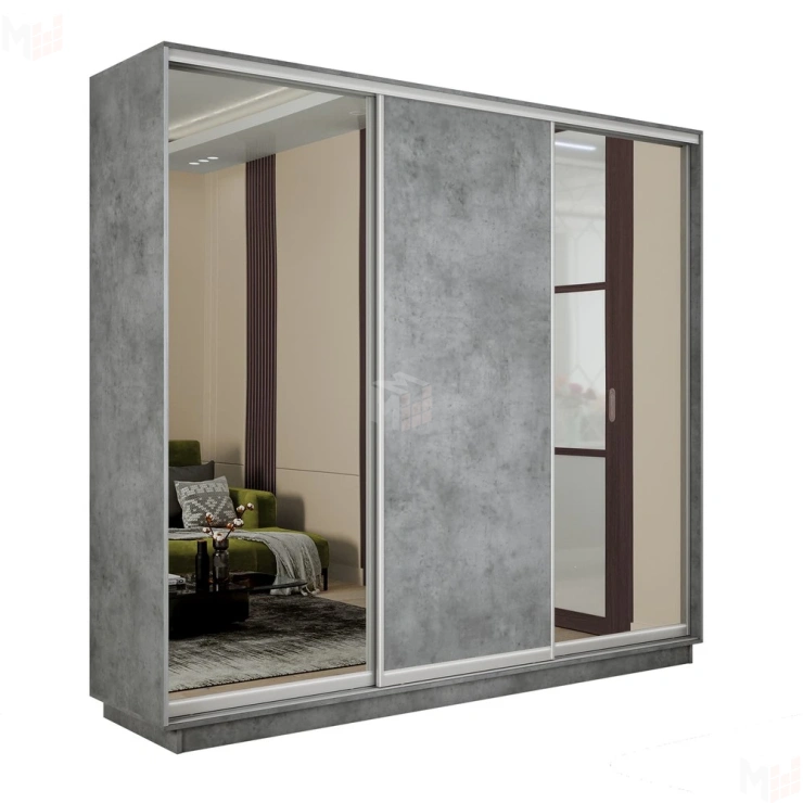 Шкаф-купе Экспресс трио (2 зеркала) 2100 Бетон