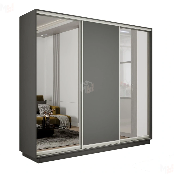 Шкаф-купе Экспресс трио (2 зеркала) 2100 Серый диамант