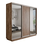 Шкаф-купе Оптим 3-х дверный  1 секция (ЛДСП, 2 Зеркала)  240 см. 1 штанга, 11 полок