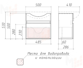 Тумба подвесная под умывальник "Элегия 50" Классик с одним ящиком В1 Айсберг